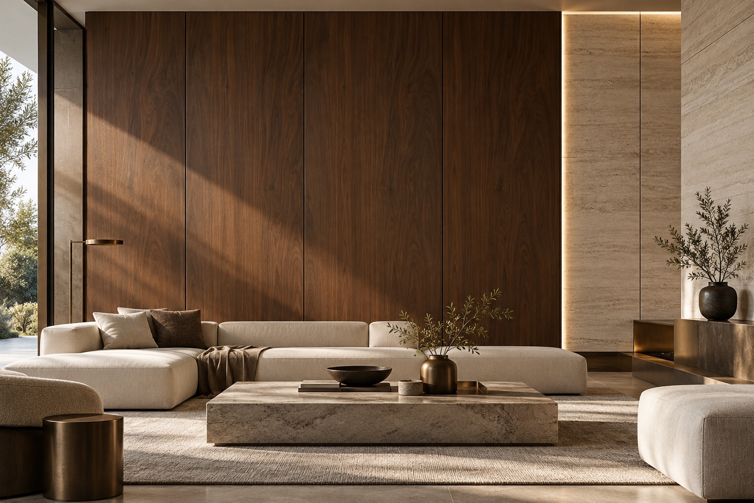 Визуализация интерьера со стеновыми панелями под дерево и камень